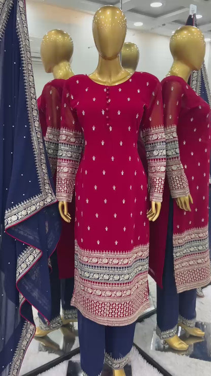 Maroon Red Blue Color Beautiful Partywear Dress in georgette fabric