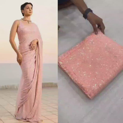 Pink Color Beautiful Bollywood Blockbuster Sequins Saree