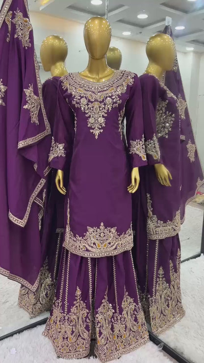 Purple Color Partywear Dress in Chinon Fabric Readymade Suit