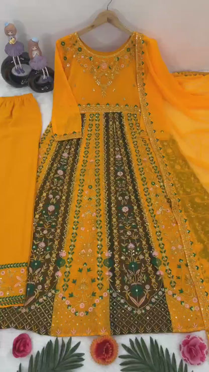 Yellow Color Anarkali Gown In Georgette Fabric