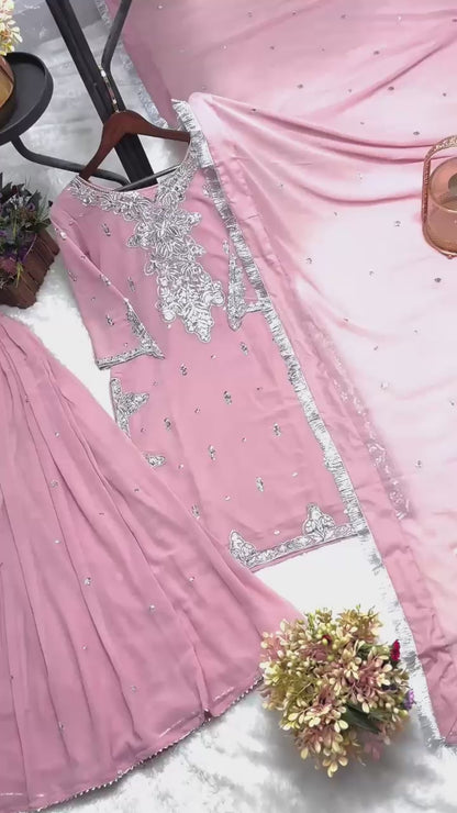 Pink Color Beautiful Plazo Suit In Georgette Fabric