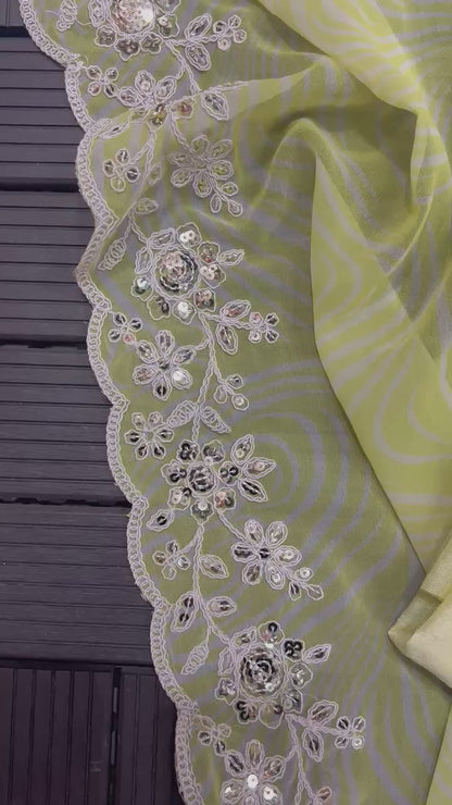 Yellow Color Beautiful Partywear Georgette Saree