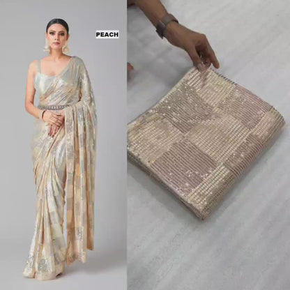 Cream Color Beautiful Partywear Saree In Georgette Fabric Buy It now