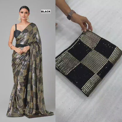 Black Color Beautiful Partywear Saree In Georgette Fabric Buy It now