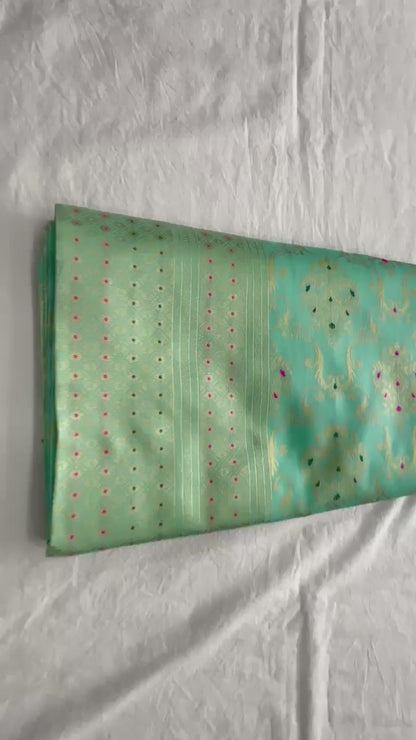 Sky BLue Color Beautiful lichi silk saree for daily wear use