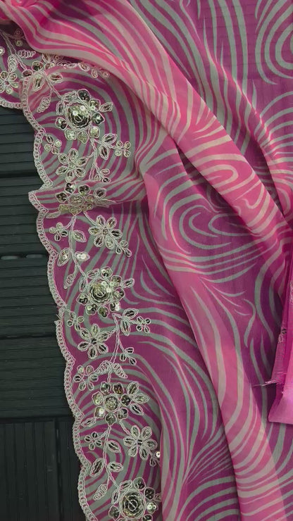 Pink Color Beautiful Partywear Georgette Saree