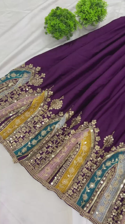 Purple Color Beautiful Chinon Silk Partywear Suit