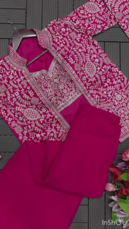 Pink Color Beautiful Plazo Blouse Koti Dress in Georgette Fabric