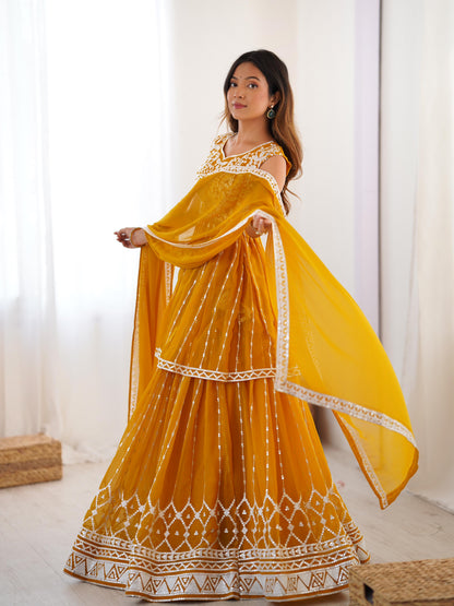 yellow Color Beautiful Partywear Dress in Georgette Fabric