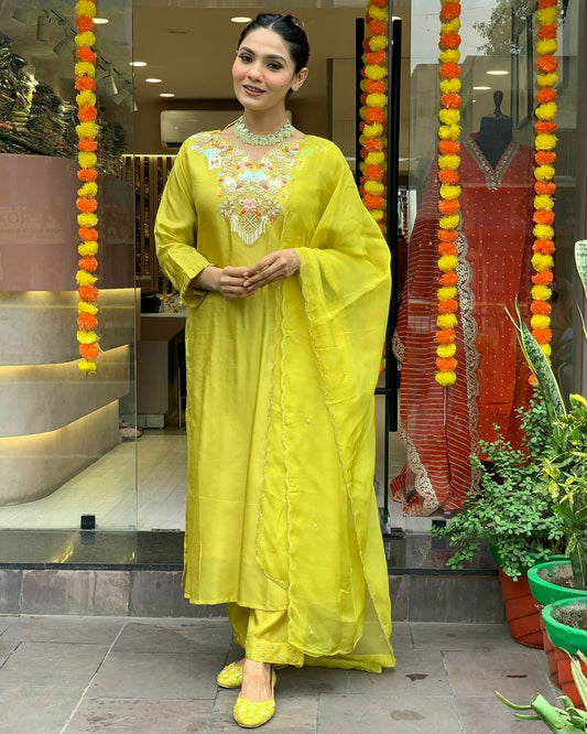 Yellow Color Beautiful Chanderi Silk Fabric dress for daily wear