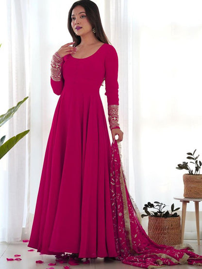Rani Pink Color Beautiful Partywear DRess in Georgette Fabric