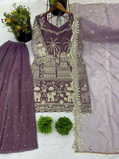 Designer Collection In Twill Net With Heavy Embroidery Sequence Work Top-Bottom And Dupatta