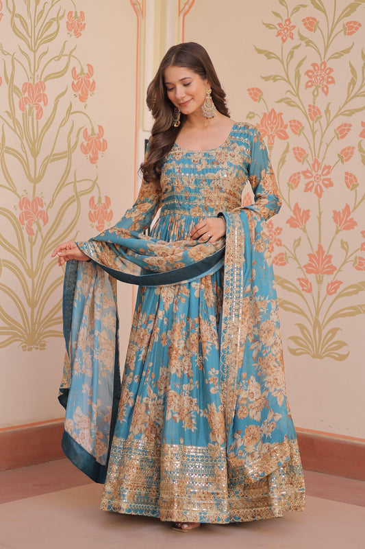 Designer Readymade Gown-Dupatta Collections in Silk Fabric
