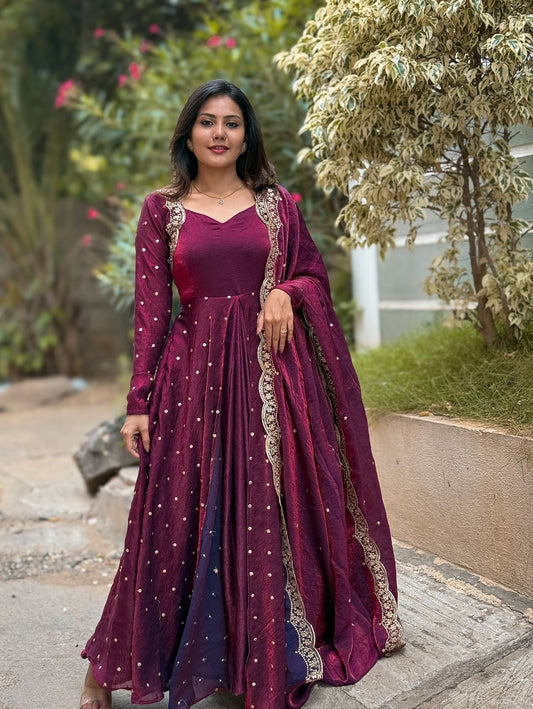 designer party wear look gown-dupatta and bottom with heavy embroidery sequence work