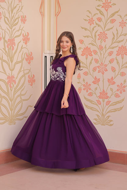 Purple Color Beautiful Gown in Georgette Fabric