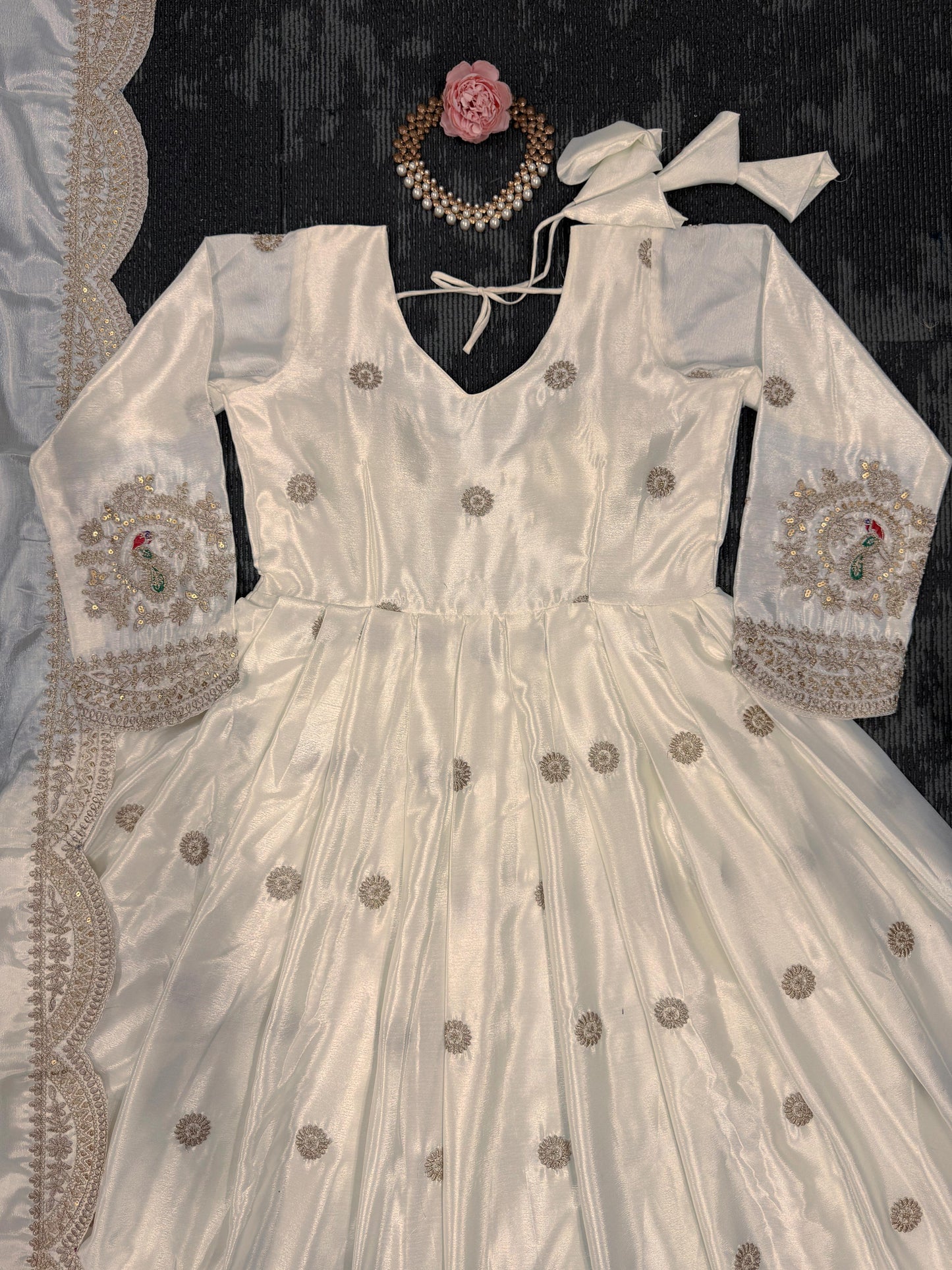 Beautiful Designer Gown On Chinon Silk Febric With Inner And Coding With Sequnce Work And Dupatta