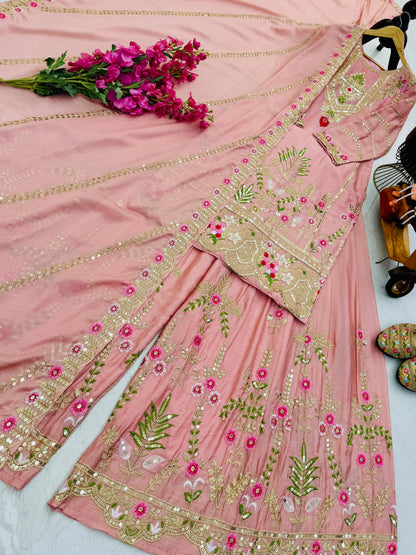 designer party sharara suit & dupatta set in yellow color