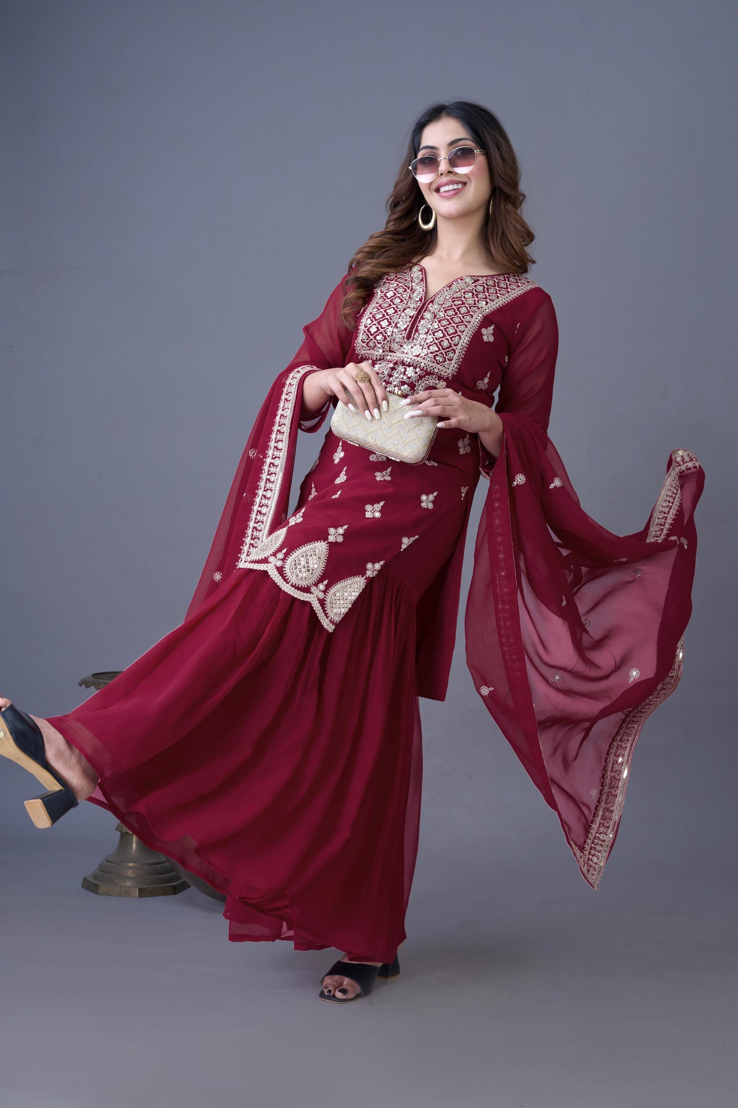 Designer Red Color Partywear Dress in Georgette Fabric