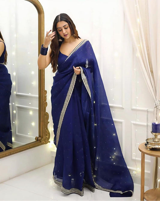Blue Color Organza Silk Saree