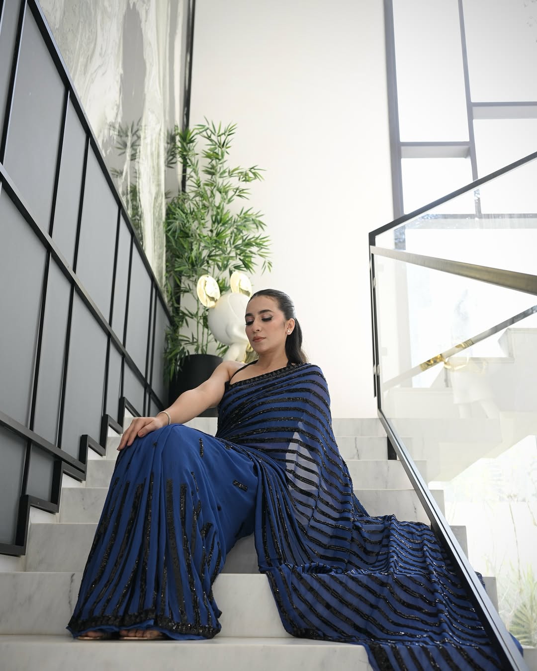 Blue Color Beautiful Sequence Saree in georgette fabric