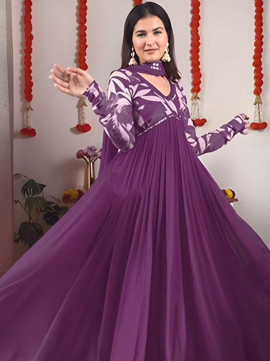 Purple Color Beautiful Partywear ANarkali Dress with dupatta