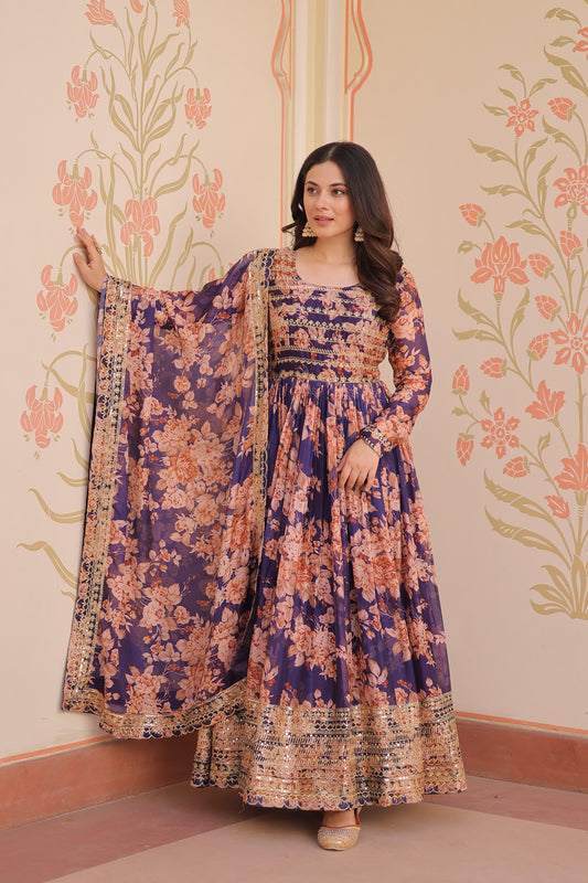 Designer Readymade Gown-Dupatta Collections in Silk Fabric