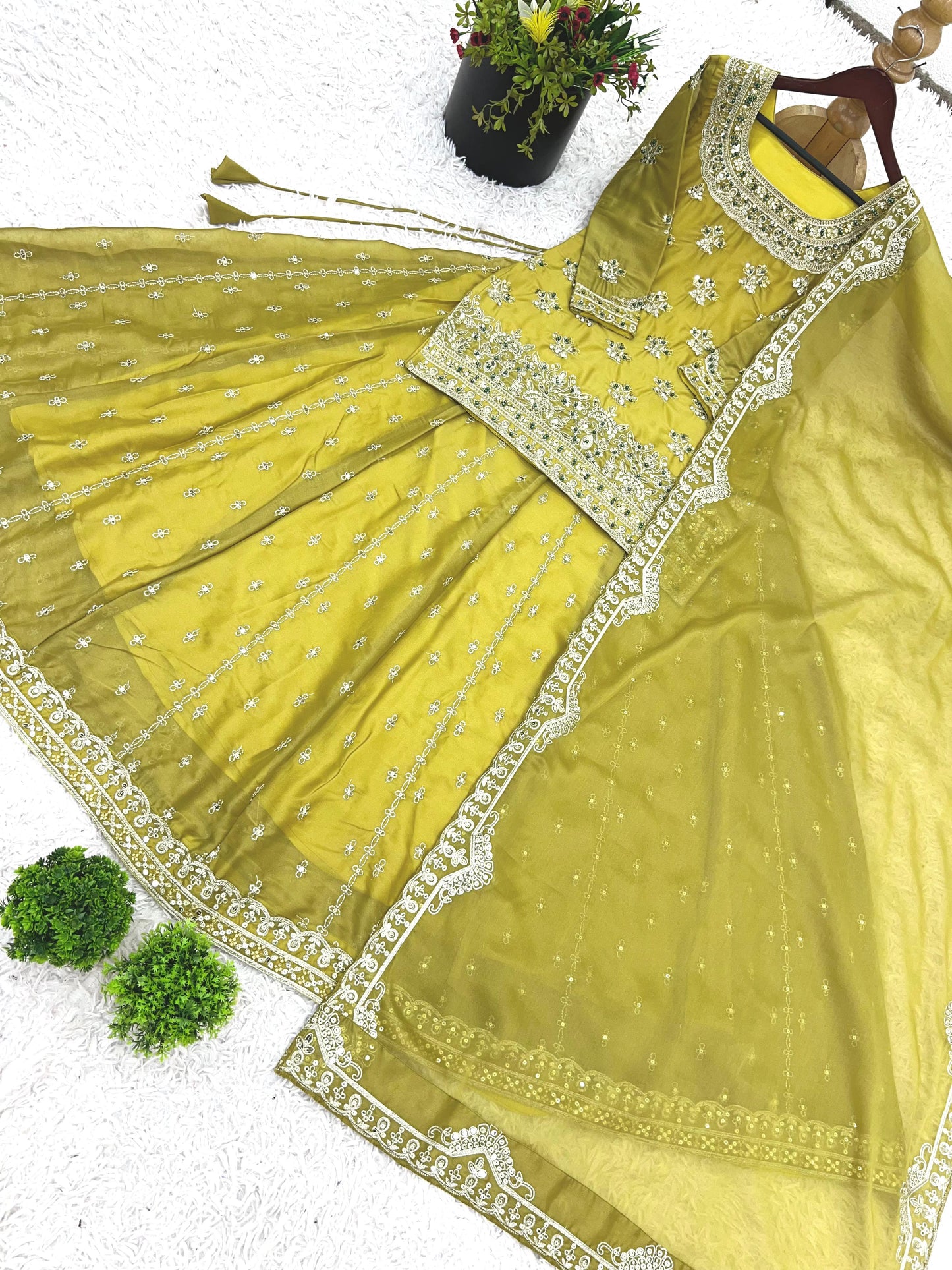 Yellow Color Beautiful Top Lehenga Dupatta Dress in Georgette Fabric