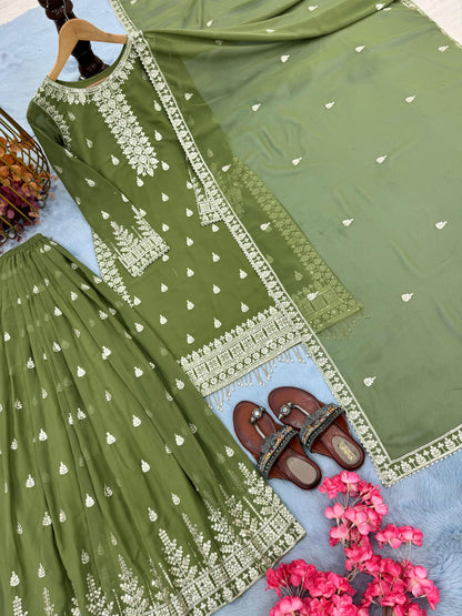 Green Color Beautiful Readymade Top Plazzo & Dupatta