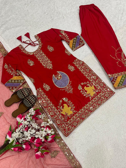 Red Color Beautiful Partywear Dress in Silk Fabric
