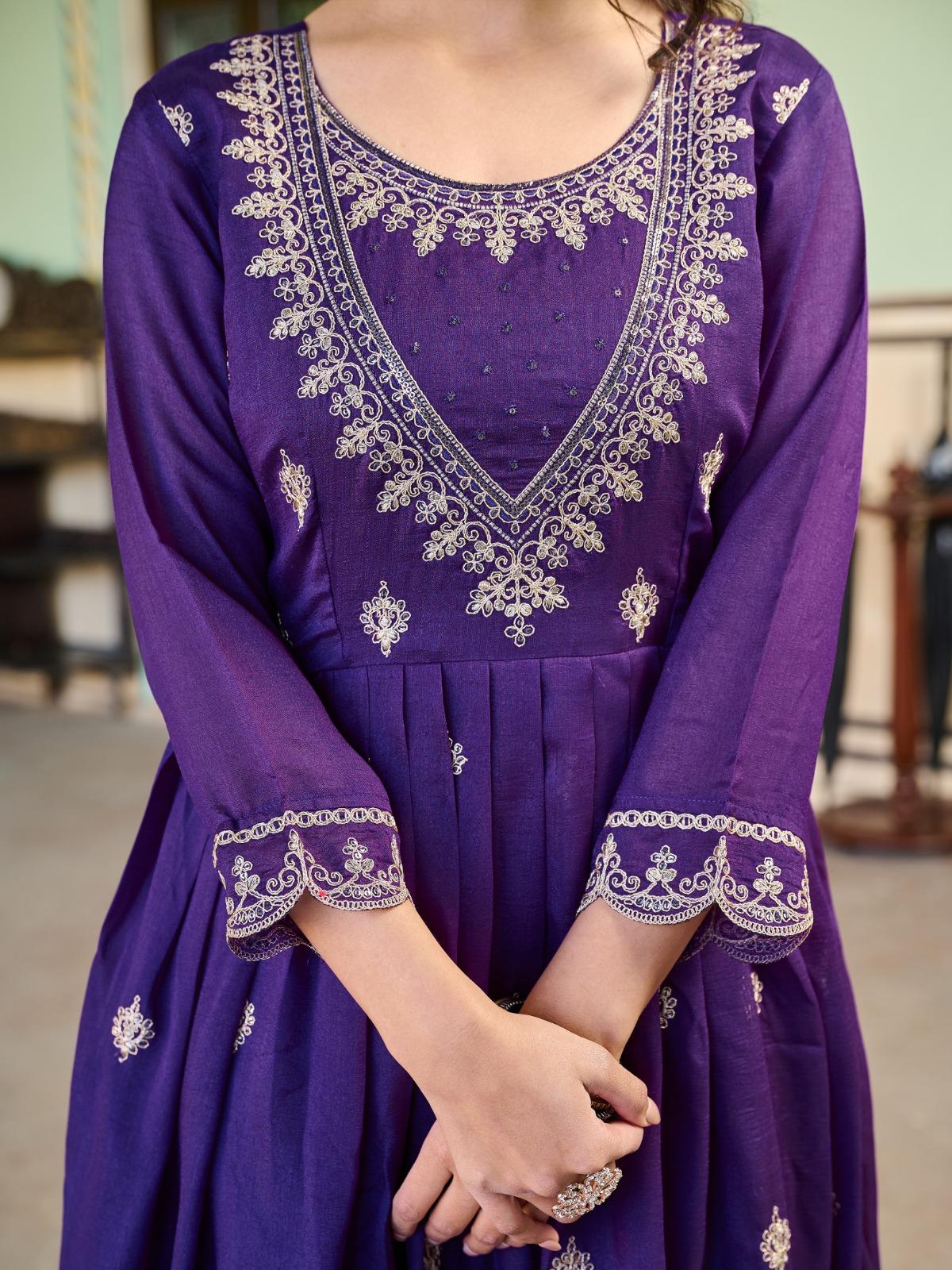 Blue color Beautiful Silk Gown with embroidery work