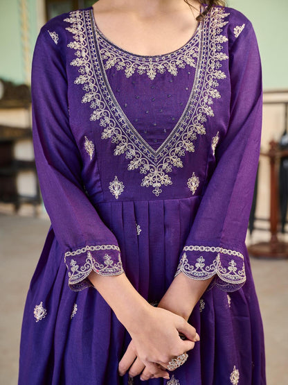 Blue color Beautiful Silk Gown with embroidery work