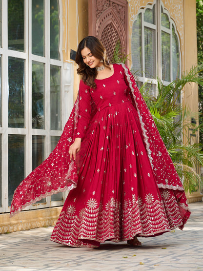 Pink Color Beautiful Partywear Gown in Vichitra Silk