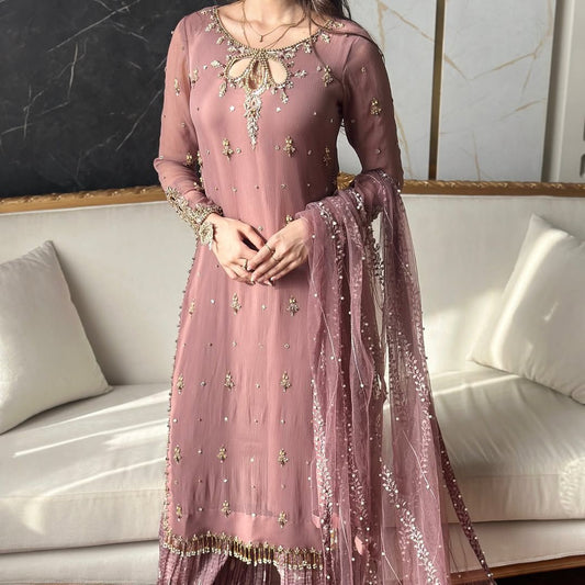 Designer Party Top Pallazo & Dupatta Set