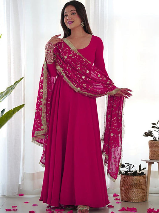Rani Pink Color Beautiful Partywear DRess in Georgette Fabric