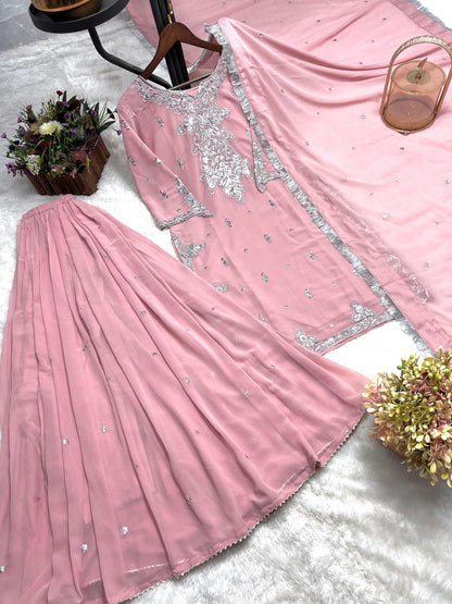 Pink Color Beautiful Plazo Suit In Georgette Fabric