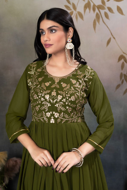 Zari-Thread & Sequins Embroidery gown Made For Desirable Women's Who Deserve It in green color