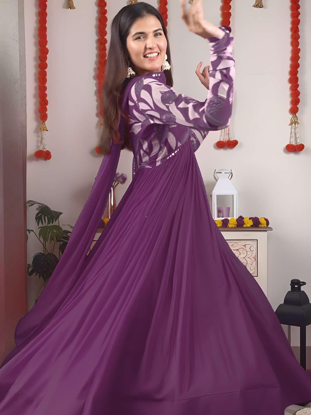 Purple Color Beautiful Partywear ANarkali Dress with dupatta