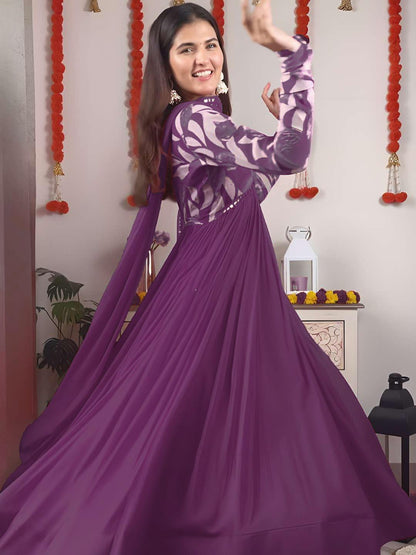 Purple Color Beautiful Partywear ANarkali Dress with dupatta