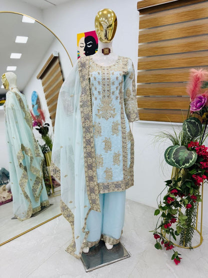 Sky BLue Color Beautiful Partywear Dress in Georgette fabric