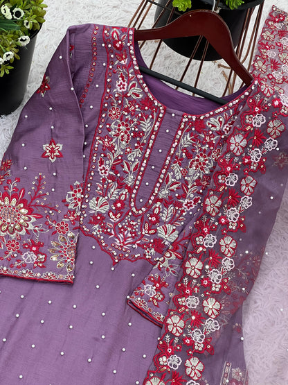 Designer Party Wear Look Top-Plazzo and Dupatta With Heavy Embroidery Work