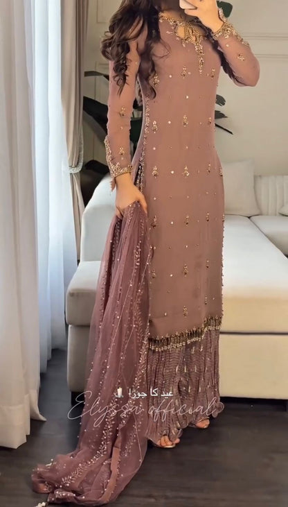 Georgette With Heavy Embroidery Sequence Work Top-Bottom And Dupatta Set