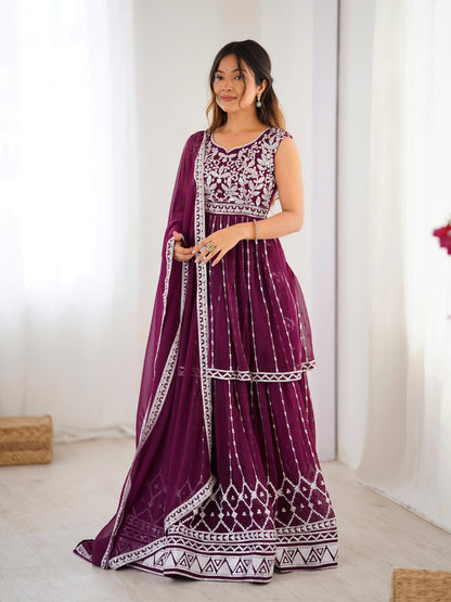 Purple Color Beautiful Partywear Dress in Georgette Fabric