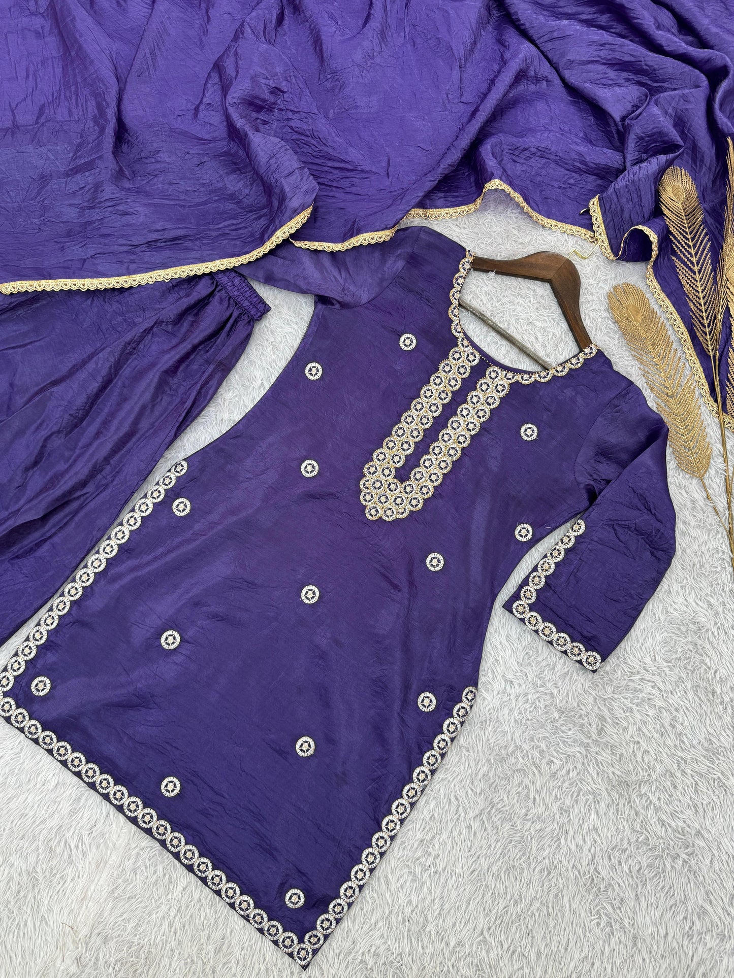 3 piece fancy kurti with beautiful plazzo and dupatta