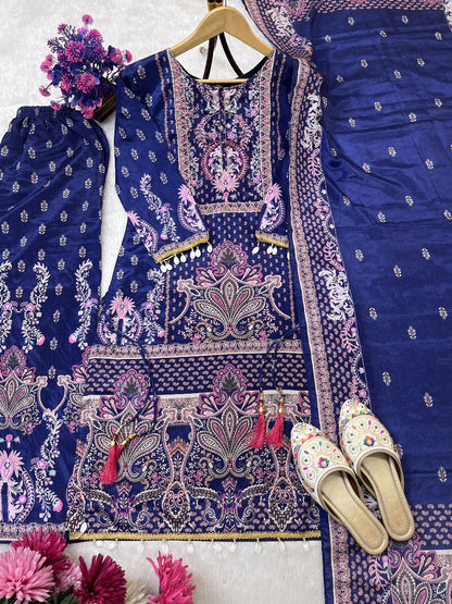 designer wear trending top with printed work with hand work with plazo and dupatta set