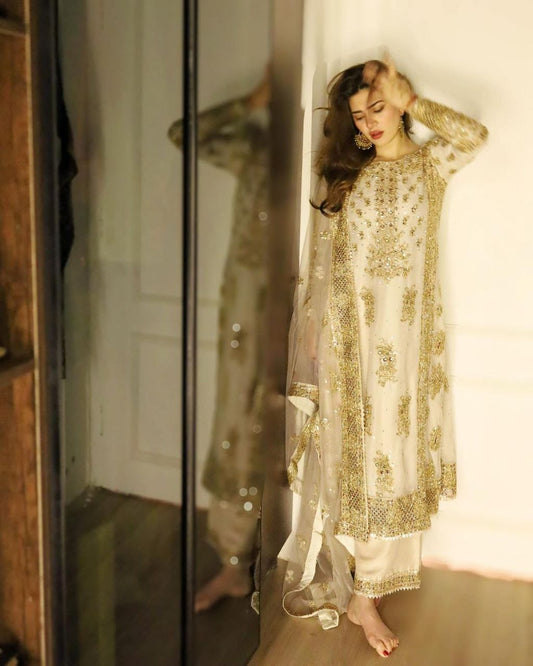 Cream Color Beautiful Partywear Dress in Georgette fabric