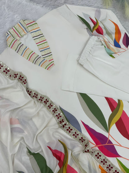 Fancy Design With Digital Printed Top - Pent With Dupatta
