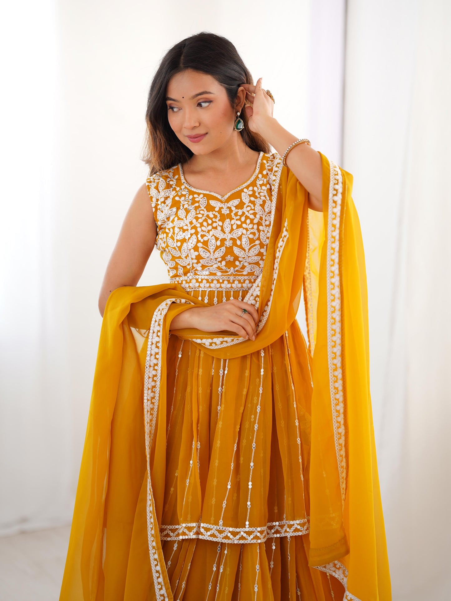 yellow Color Beautiful Partywear Dress in Georgette Fabric