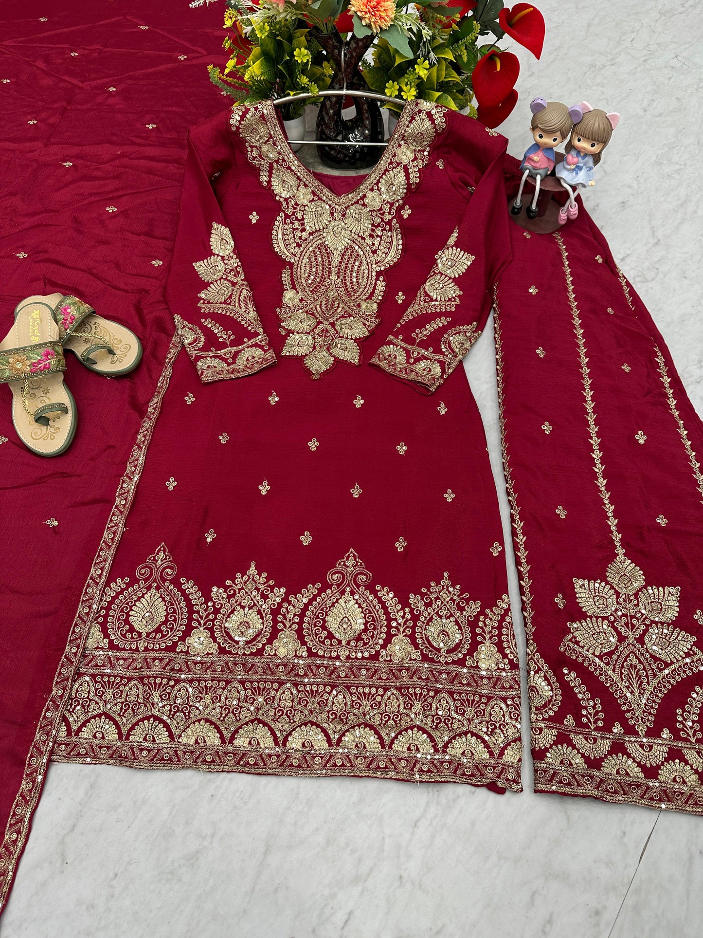 Designer Party Wear Top Plazzo & Dupatta Set
