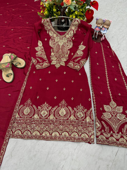 Designer Party Wear Top Plazzo & Dupatta Set