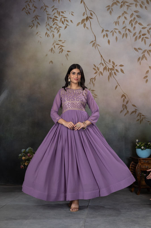 Zari-Thread & Sequins Embroidery gown Made For Desirable Women's Who Deserve It in purple color
